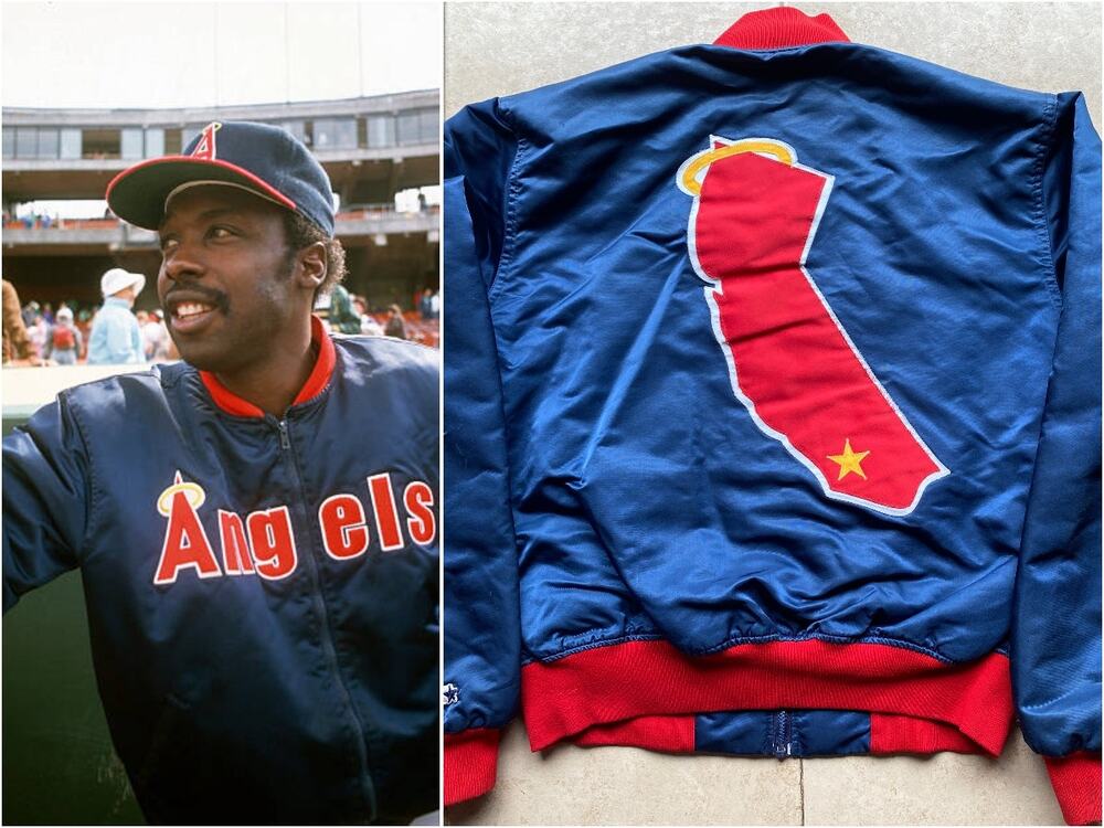 CALIFORNIA Angels 80s Anaheim STARTER satin bomber jacket L navy red MLB vintage